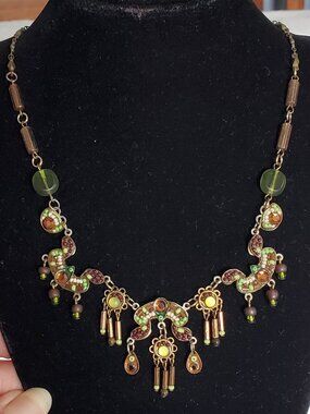 Vintage ADAYA beads and stones lace style necklace Looks Beautiful *added photos